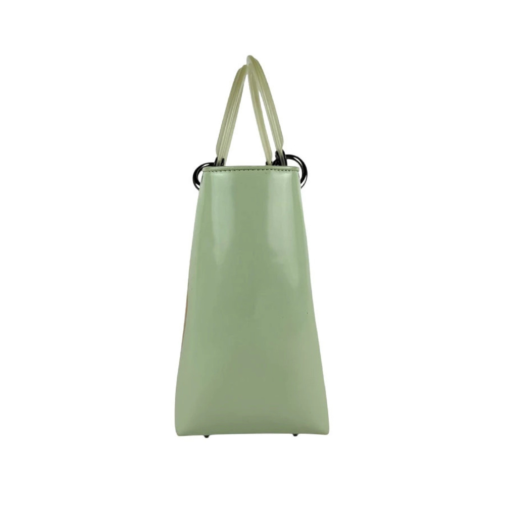 Dior Lady green  beige calfskin Christian handbag leather